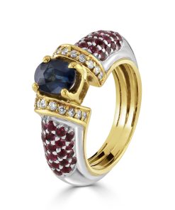 18kt White/Yellow Gold Sapphire, Ruby and Diamond Ring