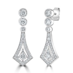 18kt White Gold Deco Inspired Diamond Drop Earrings - 2ct