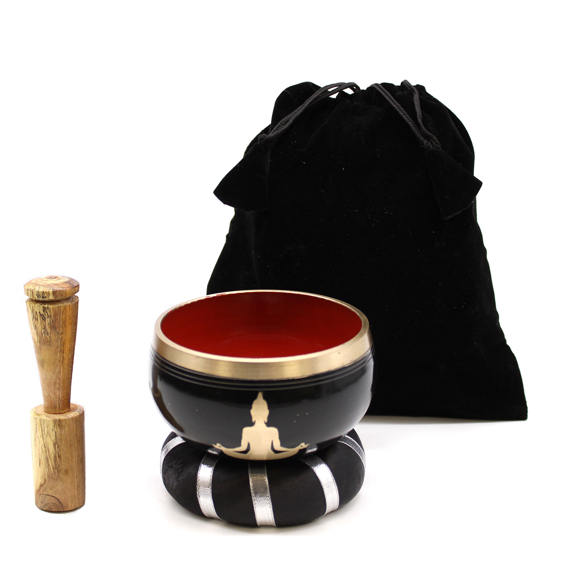 10.7cm Buddha Singing Bowl Set- Black:Orange 1