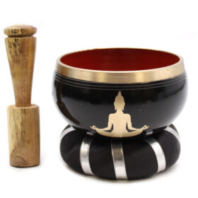 10.7cm Buddha Singing Bowl Set- Black/Orange