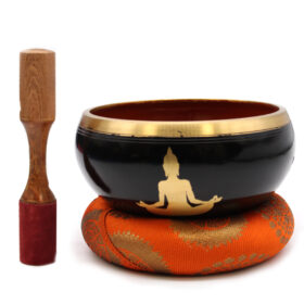 14cm Buddha Singing Bowl Set- Black/Orange