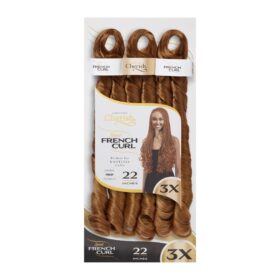 Cherish Spiral French Curl 3X 22" braids. Perfect for knotless styles. It comes pre-curled, pre-stretched with natural, voluminous, tangle-free texture.
