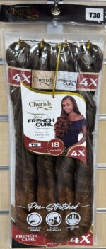 Cherish 4X Pre Stretched Spiral French Curl 18". 100% Pre-stretched premium fiber. Bouncy spiral curls that last. Soft touch. Light weight.