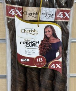 Cherish 4X Pre Stretched Spiral French Curl 18". 100% Pre-stretched premium fiber. Bouncy spiral curls that last. Soft touch. Light weight.