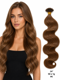 50 x 1g/s #6 Blaksatyn Pre Bonded U-Tip Body Wave Human Hair Extensions 24"