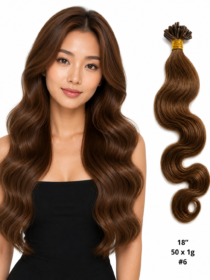 50 x 1g/s #6 Blaksatyn Pre Bonded U-Tip Body Wave Human Hair Extensions 18"