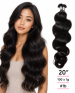 100 x 1g/s #1b Blaksatyn Pre Bonded U-Tip Body Wave Human Hair Extensions 20"