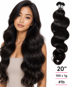 100 x 1g/s #1b Blaksatyn Pre Bonded U-Tip Body Wave Human Hair Extensions 20"