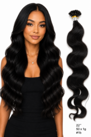 50 x 1g/s #1b Blaksatyn Pre Bonded U-Tip Body Wave Human Hair Extensions 22"